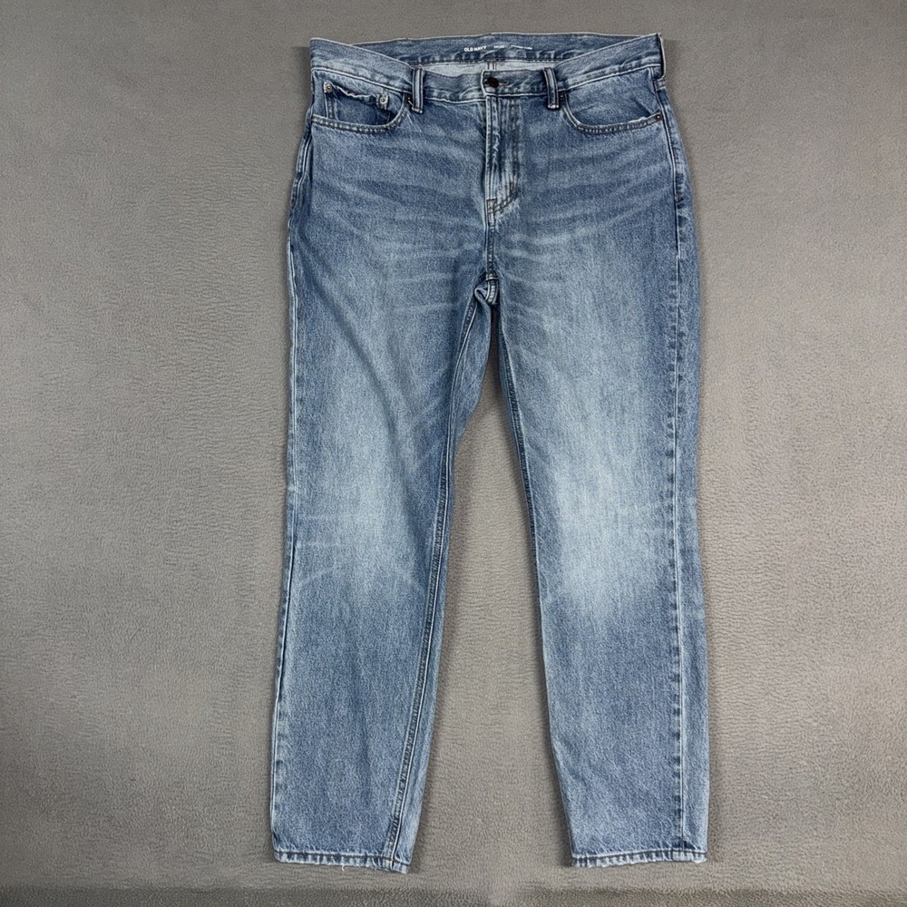 Old Navy Jeans Mens 38x32 (Fits 38x30) Blue Straight Taper Distressed Denim